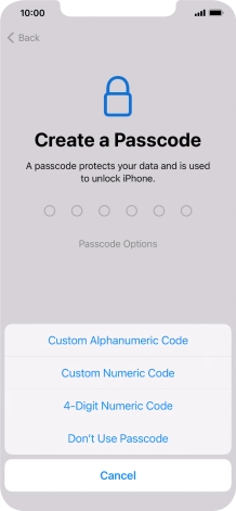 Follow the instructions on the screen to turn on use of phone lock code or press Don't Use Passcode.