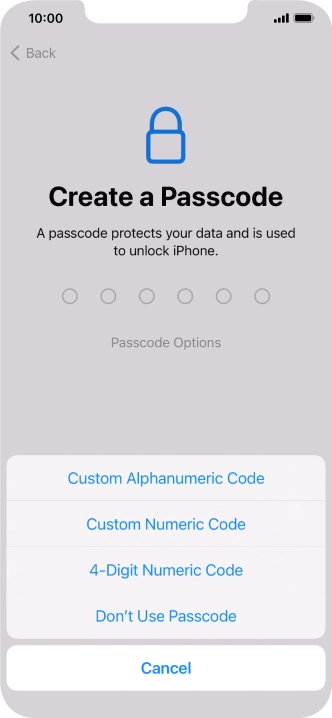 Follow the instructions on the screen to turn on use of phone lock code or press Don't Use Passcode.