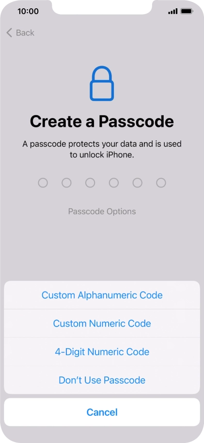 Follow the instructions on the screen to turn on use of phone lock code or press Don't Use Passcode.