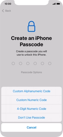 Follow the instructions on the screen to turn on use of phone lock code or press Don't Use Passcode.