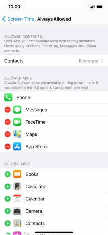 Press the remove icon next to the required app to remove it from the list of allowed apps during Downtime.