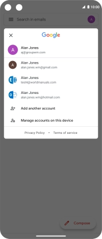 Press the required email account.