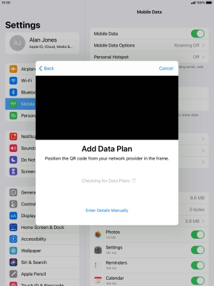 Place the QR code you've received inside the tablet camera frame to scan the code.