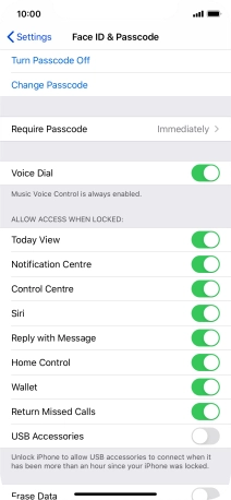 Press Turn Passcode Off and key in the phone lock code.