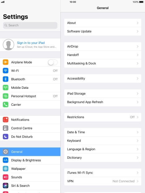 Press Sign in to your iPad.