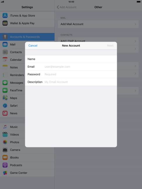 Press Email and key in your email address.