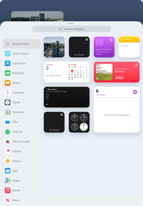 Press the required widget.