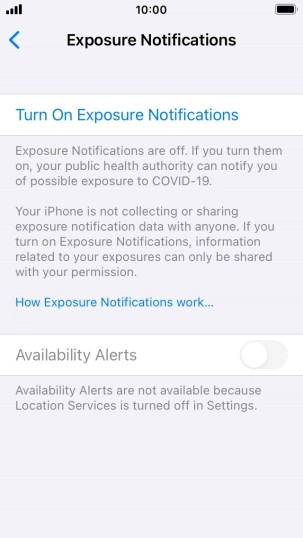 Press Turn On Exposure Notifications.