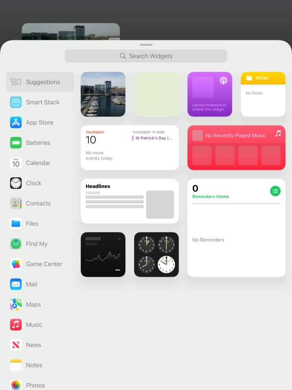 Press the required widget.