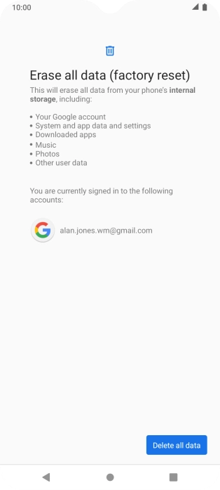 Press Delete all data.