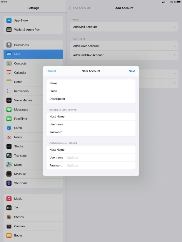 Press Username and key in the username for your email account. Please note that if you're using Vodafone's outgoing server, leave the username field empty.