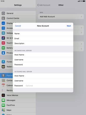 Press Password and key in the password for your email account. Please note that if you're using Vodafone's outgoing server, leave the password field empty.