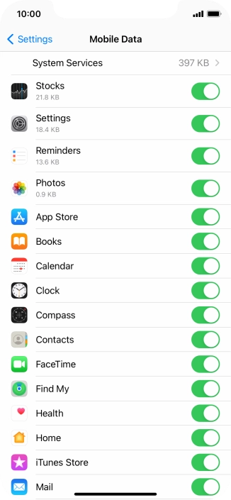 The data usage for each application is displayed below the name of the application.