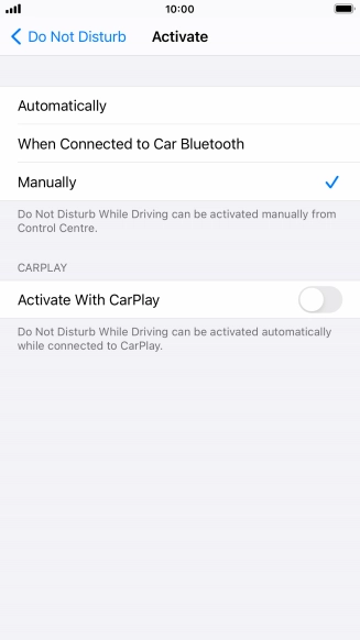 Press the required setting.