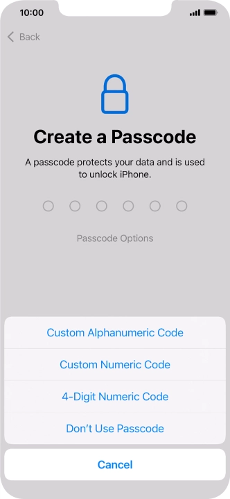 Follow the instructions on the screen to turn on use of phone lock code or press Don't Use Passcode.