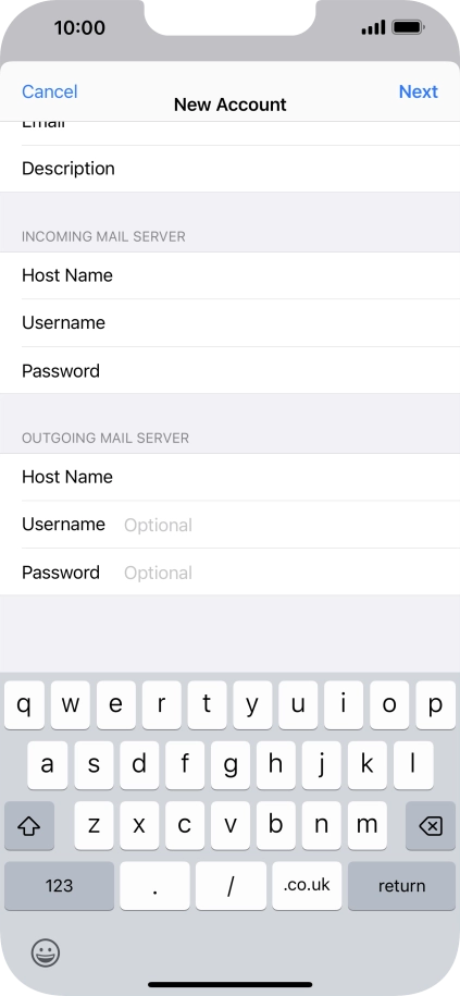 Press Username and key in the username for your email account. Please note that if you're using Vodafone's outgoing server, leave the username field empty.