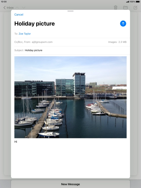 Press the send icon when you've finished your email message.