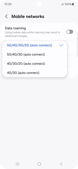 Press the required network mode.
