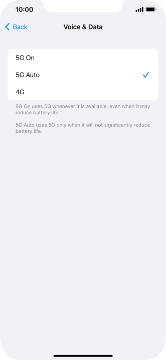 To turn on use of 5G primarily, press 5G On.