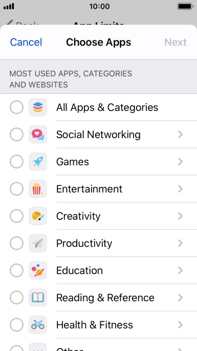 Press the indicators next to the required categories.