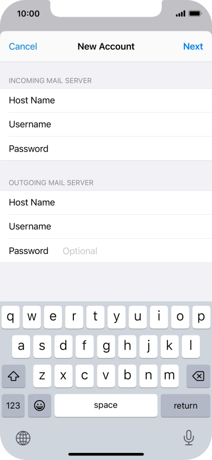 Press Password and key in the password for your email account. Please note that if you're using Vodafone's outgoing server, leave the password field empty.