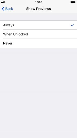 To select notification preview on the lock screen, press Always.