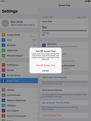 Press Turn Off Screen Time.
