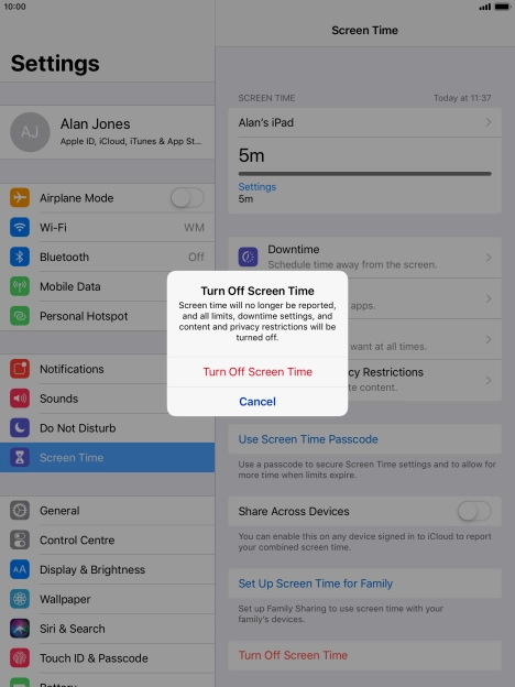 Press Turn Off Screen Time.