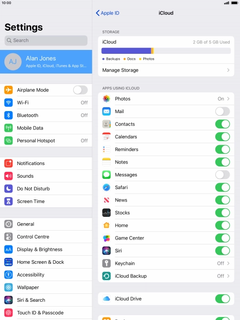 Press iCloud Backup.