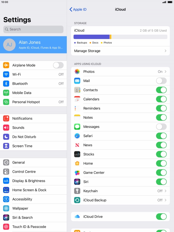 Press iCloud Backup.