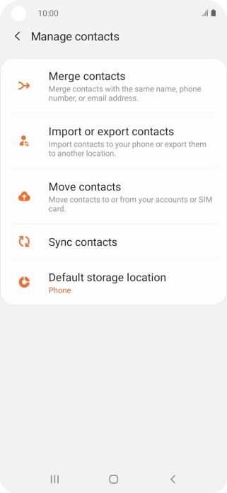 Press Import or export contacts. Press Import or export contacts.