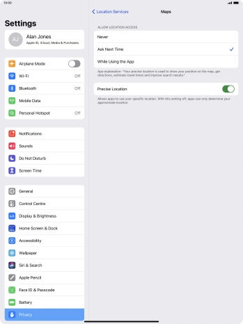 Press the required setting to turn the function on or off.