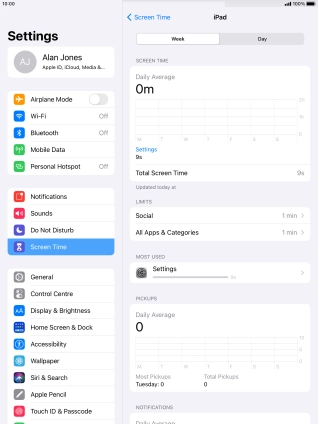 The use for the past week is displayed next to Total Screen Time. The use for the past week is displayed next to Total Screen Time.