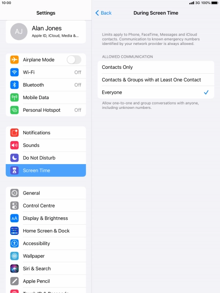 Press the required setting.