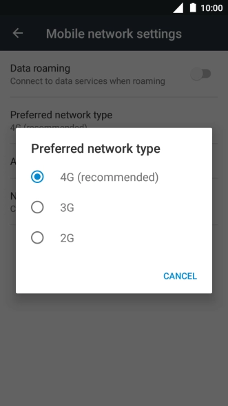 Press the required network mode.
