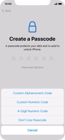 Follow the instructions on the screen to turn on use of phone lock code or press Don't Use Passcode.