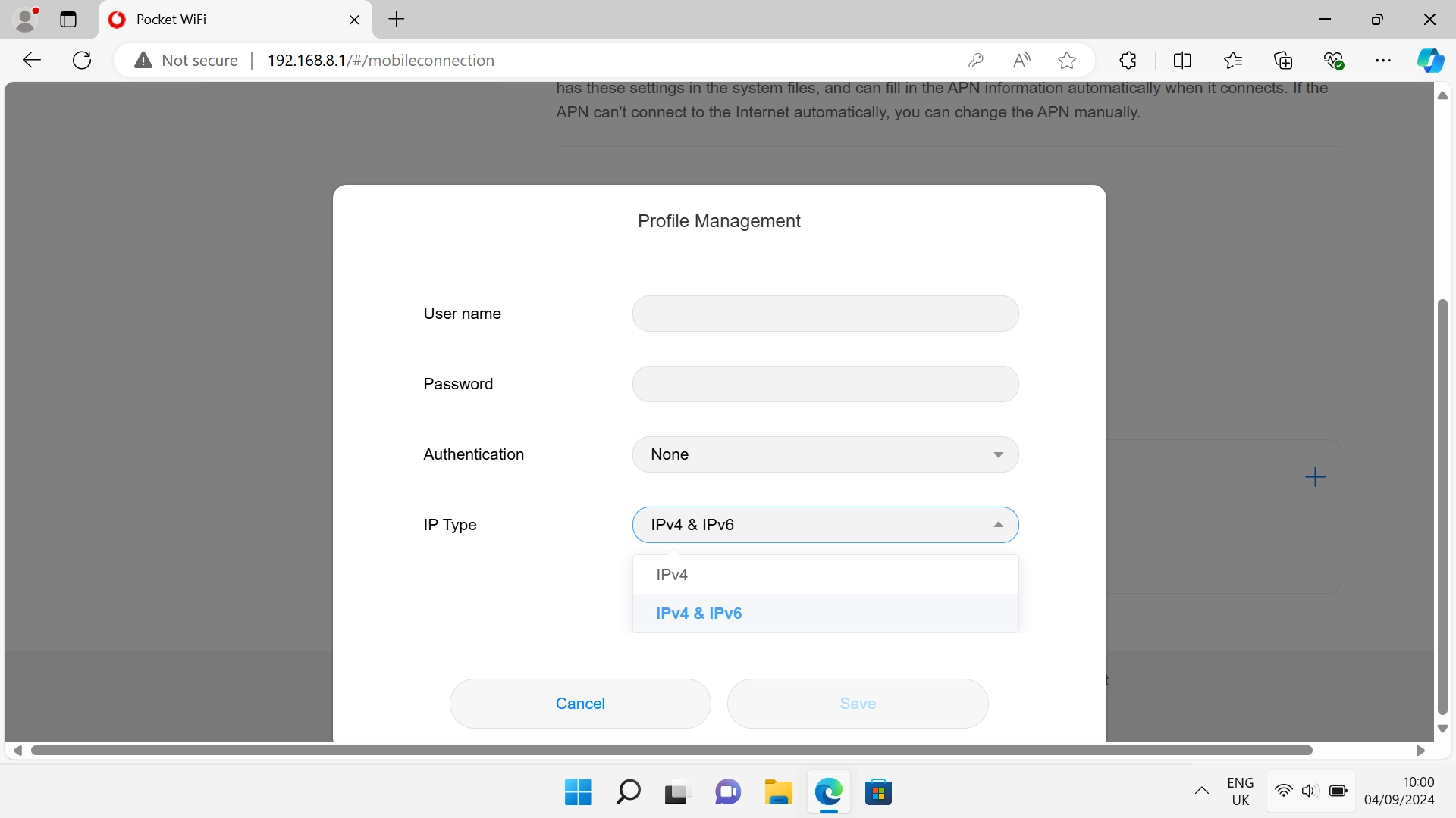 Click the required setting.