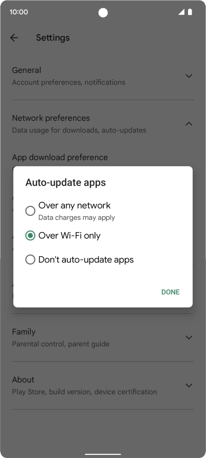 To turn on automatic update of apps using mobile network, press Over any network.