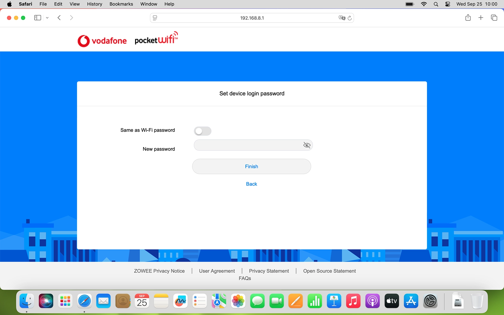 Follow the instructions on the screen to change password for your router's web interface.