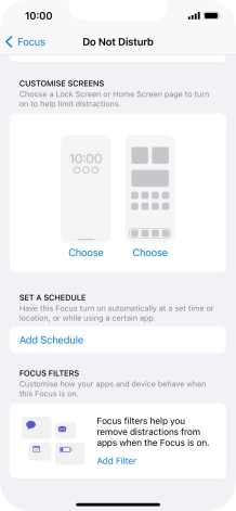 Press Add Schedule and follow the instructions on the screen to select settings for automatic activation of Do Not Disturb.