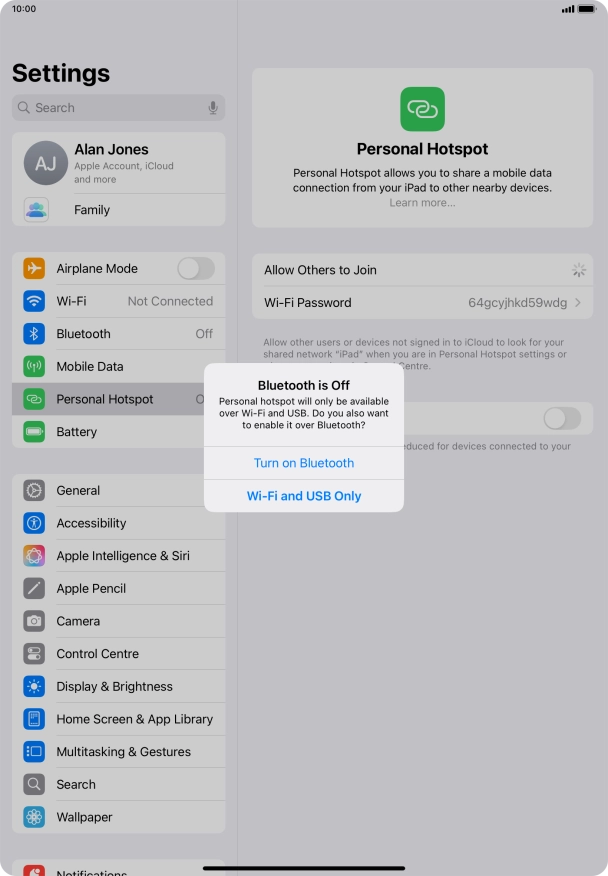 If Wi-Fi is turned on, press Wi-Fi and USB Only.