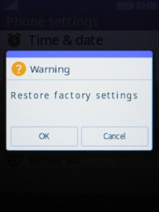 Press the Left selection key. Wait a moment while the factory default settings are restored. Follow the instructions on the screen to set up your phone and prepare it for use.