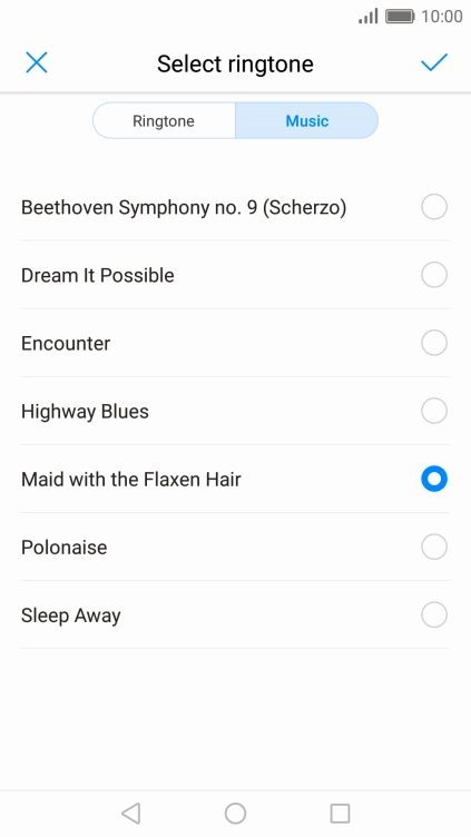 Once you've found a ring tone you like, press the confirm icon.