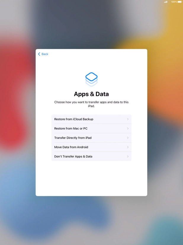 Press Don't Transfer Apps & Data and follow the instructions on the screen to finish the activation.