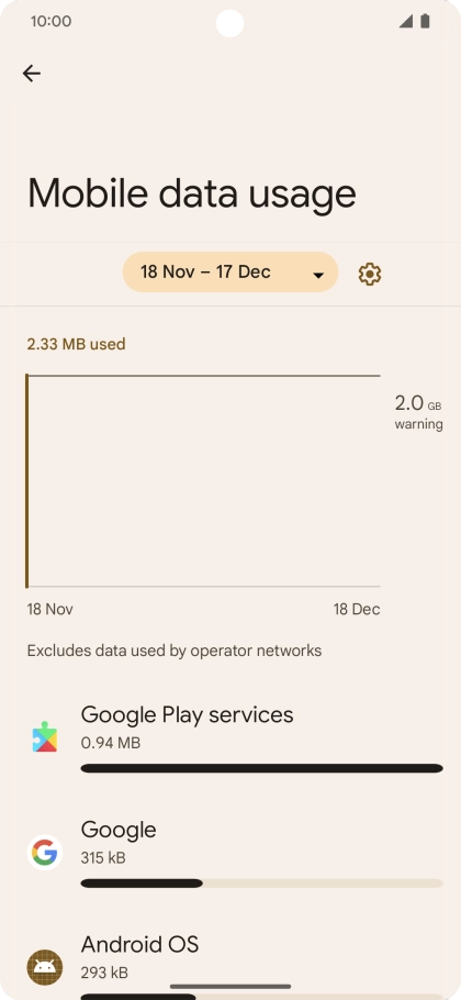 The data usage for each application is displayed below the name of the application.