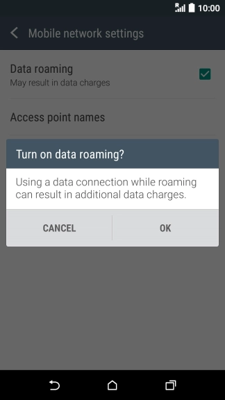 If you turn on data roaming, press OK.