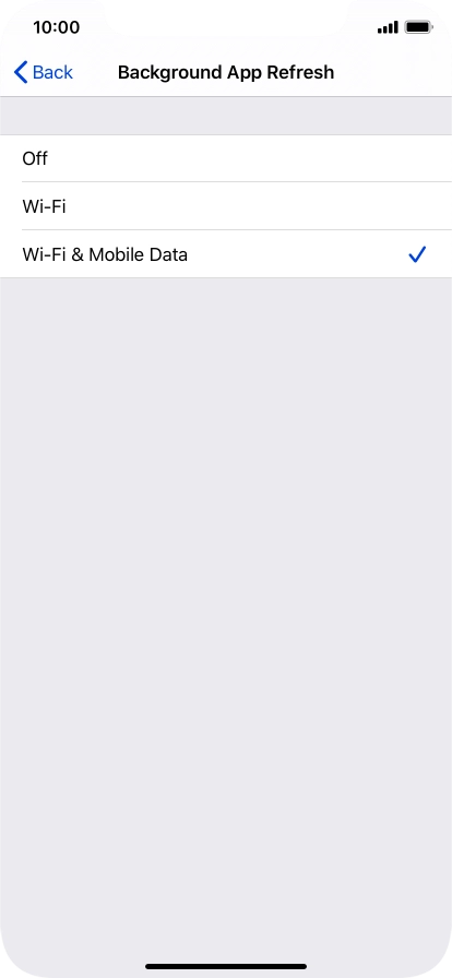 To turn off background refresh of apps, press Off.