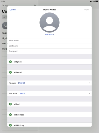 Press First name and key in the first name.