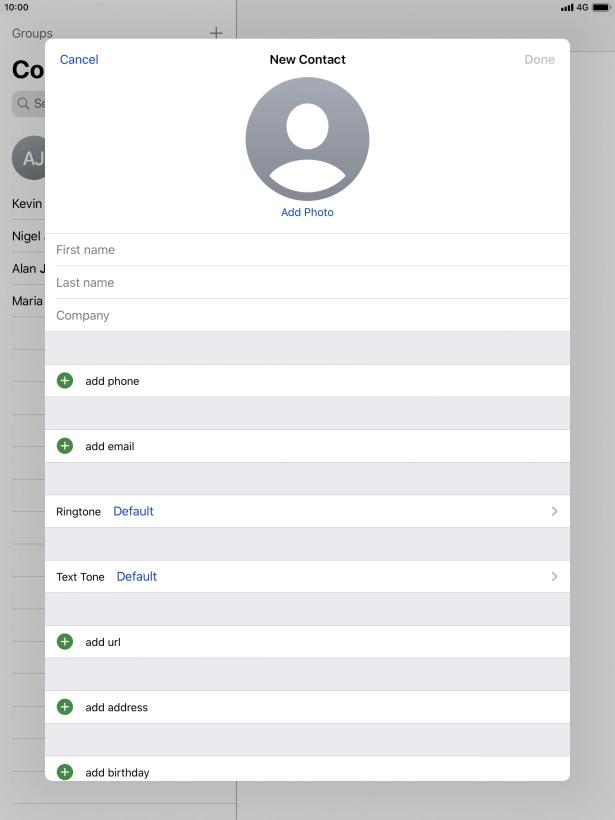 Press First name and key in the first name.
