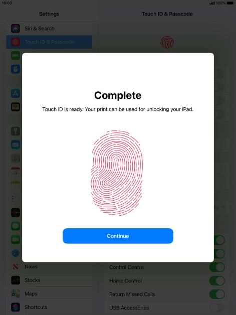 Press Continue. If you haven't previously selected a lock code, key in a code of your own choice twice.
